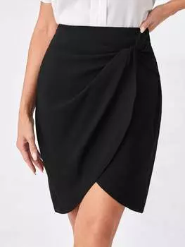 SHEIN Clasi, крученая юбка с завышенной талией, лейбл со складками-тюльпанами, черный цвет