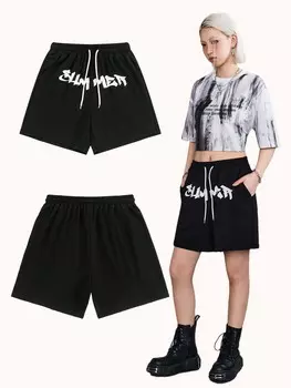 SHEIN Coolane крутые шорты Уличный стиль с буквами-граффити на промежности для женщин, черный цвет