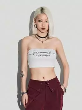 SHEIN Coolane летний топ без бретелек, буквы, узор, женский, белый цвет