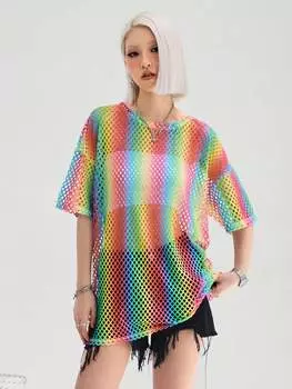 SHEIN Coolane Rainbow Pride Month толстовка в сеточку для женщин оверсайз, многоцветный