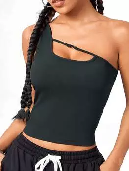 SHEIN Coolane рубашка на одно плечо с металлизированными деталями Универсальный вариант для весны и лета, серый