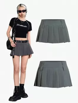 SHEIN Coolane Street крутая и универсальная женская двубортная ультра-короткая мини-юбка трапециевидной формы с застежкой-молнией и заниженной талией, серый