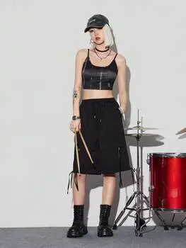 SHEIN Coolane Summer Concert Tie Dye Тонкая укороченная майка-майка, черный и белый