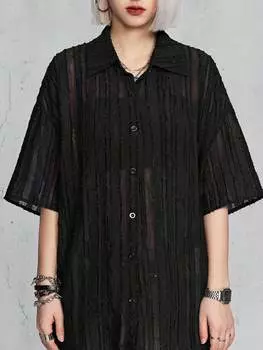 SHEIN Coolane женская рубашка оверсайз с короткими рукавами и открытыми плечами, черный цвет