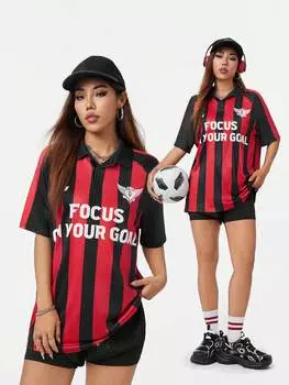 SHEIN Coolane женская спортивная рубашка-поло с летним принтом с надписью, красный/черный, многоцветный