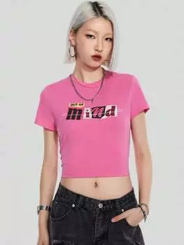 SHEIN Coolane женская укороченная футболка с короткими рукавами, круглый вырез, облегающий крой, принт в виде букв. Подходит для лета, розовый