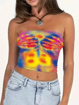 SHEIN Coolane женские блузки без бретелек с узором «череп и руки», многоцветный