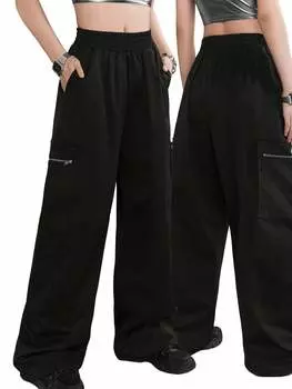 SHEIN Coolane женские модные брюки модные брюки-карго с карманами на молнии свободные брюки уличные прямые брюки брюки на подкладке, черный цвет