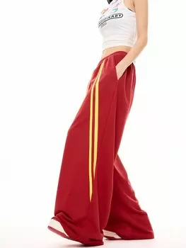 SHEIN Coolane: женские повседневные широкие брюки с цветными блоками в американском стиле, красный цвет