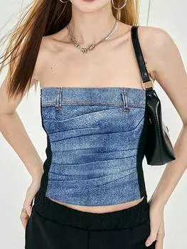 SHEIN Coolane - женский летний топ без бретелек с джинсовым принтом, цвет синий