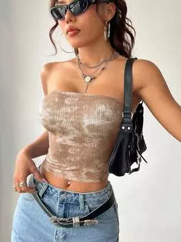 SHEIN Coolane - женский летний топ без бретелек с принтом, хаки