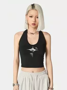 SHEIN Coolane - женский летний укороченный топ со звездами, черный цвет