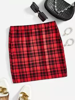 SHEIN Essnce обтягивающая юбка, клетчатый узор, многоцветный