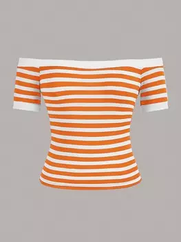 SHEIN Essnce полосатая вязаная футболка на одно плечо для летнего повседневного ношения, кирпично-оранжевый