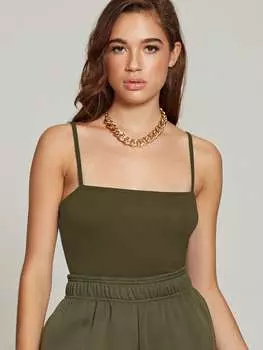 SHEIN Essnce женская майка, однотонная, облегающего кроя, темно-зеленый