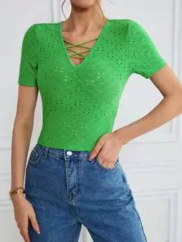 SHEIN Essnce Женская спортивная футболка с фонариком, зеленый