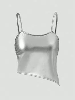 SHEIN Essnce женская стильная однотонная майка на эластичной резинке из искусственной кожи, серебристый