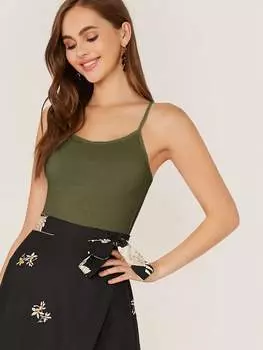 SHEIN Essnce женский модный однотонный облегающий летний бюстгальтер-топ, темно-зеленый