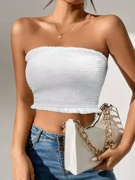 SHEIN Essnce Женский повседневный укороченный топ, белый, летний, по размеру, белый цвет