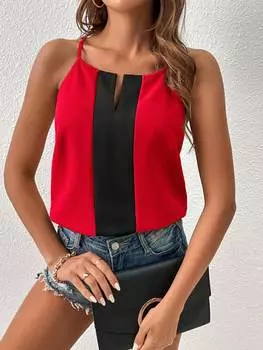 SHEIN Essnce Женский Топ с открытыми плечами в цветных блоках Простой Повседневные Повседневные, красный цвет