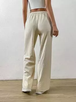 SHEIN EZwear Брюки абрикосового цвета из хлопка и льна, свободные, прямые, с кулиской на талии. Диагональный карман, абрикосовый цвет