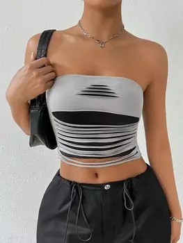 SHEIN EZwear Двухсекционный топ без бретелек Fake Mesh Perspective, серый