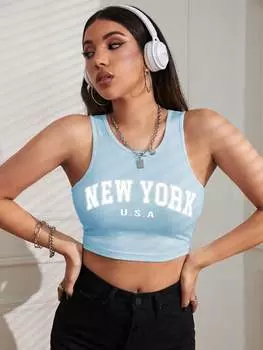 SHEIN EZwear футболка летняя спортивная повседневная в полоску с буквами облегающая укороченная, цвет синий