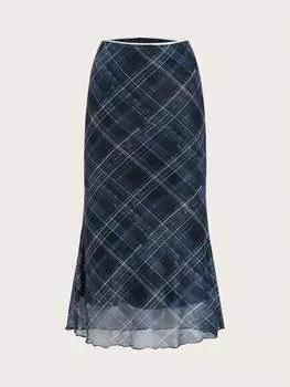 SHEIN EZwear Юбка «рыбий хвост», клетчатый узор, неровные края, многоцветный