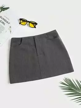 SHEIN EZwear короткая юбка, летняя, на выход, заниженная талия, однотонная, прямая, серая, темно-серый
