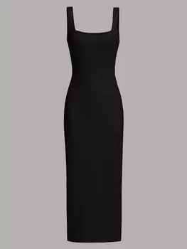 SHEIN EZwear летнее платье-майка, однотонное, черный цвет