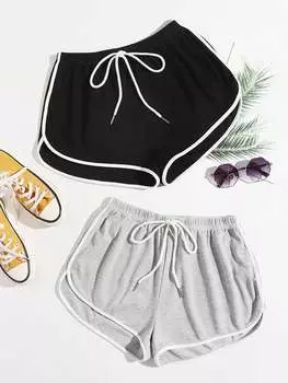 SHEIN EZwear, летний комплект из 2 шорт «дельфин» с узлом на талии, многоцветный