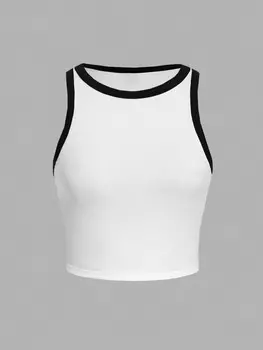 SHEIN EZwear Летняя повседневная облегающая черно-белая женская майка с цветными блоками, белый цвет