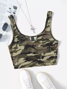 SHEIN EZwear майка Gorpcore, камуфляж, треугольный вырез, многоцветный