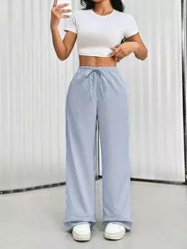 SHEIN EZwear Модные женские свободные широкие брюки в полоску, цвет синий