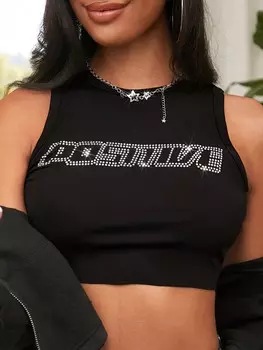 SHEIN EZwear Music Festival вязаная женская майка без рукавов с надписью Hot Drill на лето, черный цвет