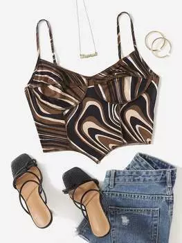 SHEIN EZwear однобортная рубашка, мраморный узор, форма треугольник, многоцветный