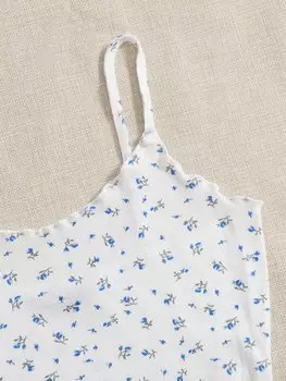 SHEIN EZwear однобортная рубашка с волнистыми краями и мелким цветочным узором, белый цвет