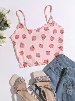 SHEIN EZwear однобортная рубашка, волнистый край, персиковый узор, детский розовый