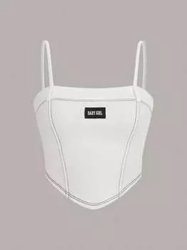 SHEIN EZwear однобортный топ, нашивка с надписью, тканевый верхний шов, белый цвет