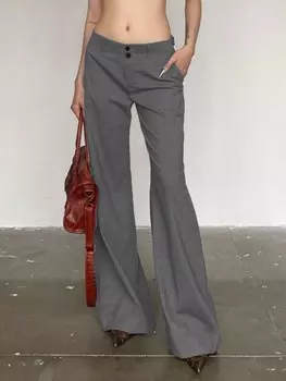 SHEIN EZwear однотонные брюки-клеш с косыми карманами, серый