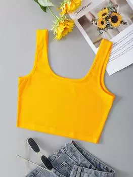 SHEIN EZwear однотонный топ, овальный вырез, укороченный крой, широкие бретели, желтый