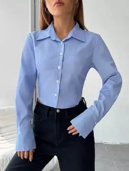 SHEIN EZwear полосатая рубашка, пуговицы спереди, цвет синий