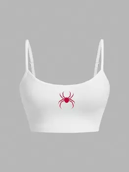 SHEIN EZwear Повседневный сексуальный облегающий бюстгальтер с красным пауком для женщин, идеально подходящий для лета, белый цвет