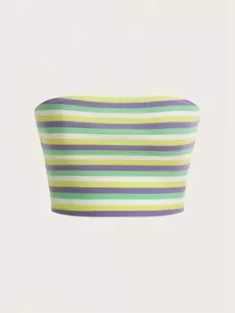 SHEIN EZwear Приталенный укороченный топ-бюстье в разноцветную полоску, летняя майка на бретелях, многоцветный