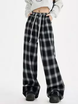 SHEIN EZwear широкие брюки, клетчатый узор, кулиска, многоцветный