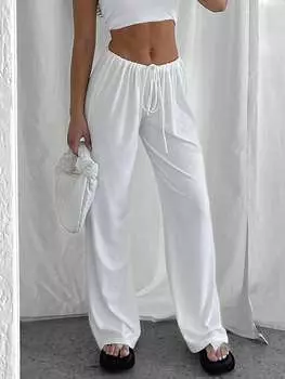SHEIN EZwear широкие брюки, однотонные, с кулиской на талии, белый цвет
