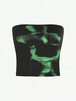 SHEIN EZwear Тонкий топ без бретелек с принтом Y2K для женщин, черный цвет