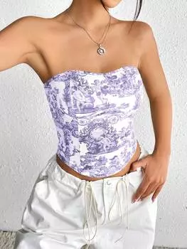 SHEIN EZwear топ без бретелек с графическим рисунком, фиолетовый фиолетовый
