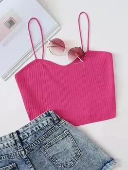 SHEIN EZwear укороченная майка, облегающего кроя, из ребристой трикотажной ткани, розовая фуксия