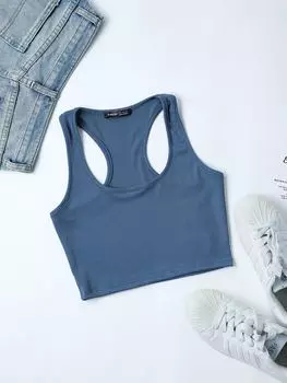 SHEIN EZwear укороченная майка с вырезом на спине, пастельно-синий